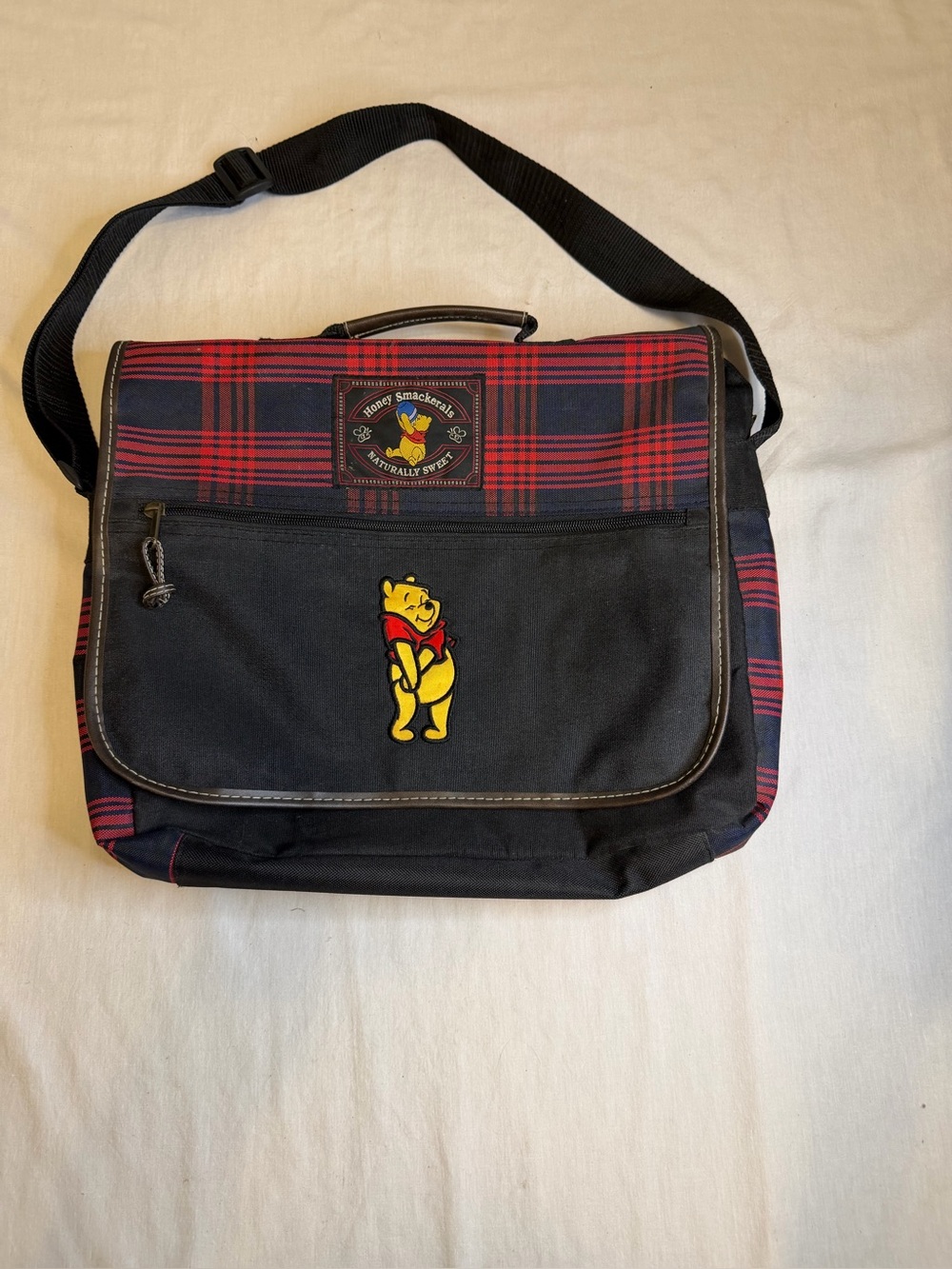Winnie the Pooh Black & Red Plaid Messenger Bag Unisex